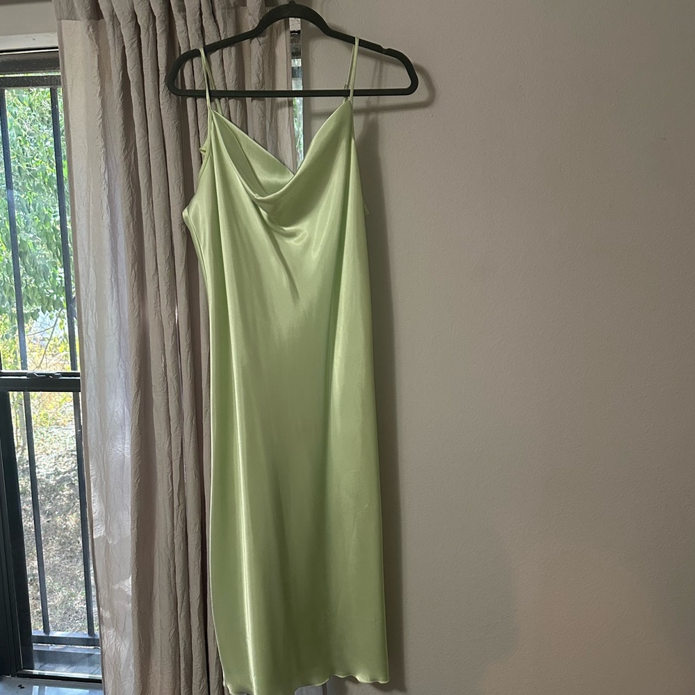 Light green satin BEBE dress